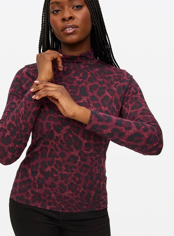 Burgundy Leopard Print Modal High Neck Top 20